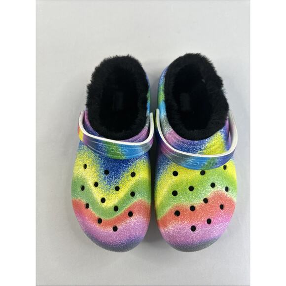 CROCS Other - Crocs Classic Spray Dye Clog K Sandals Junior 5 / Women 7 Fuzzy Lined ￼